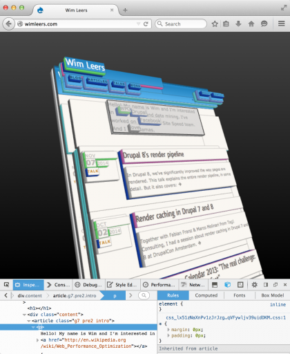 Firefox 3D view of wimleers.com